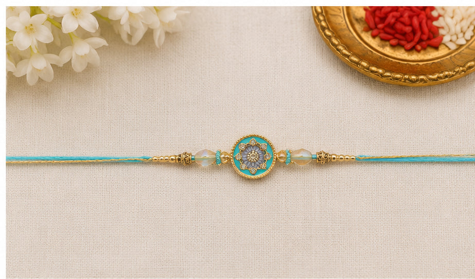 Aqua Blossom Designer Rakhi with Crystal Stones ABD-RK-3201