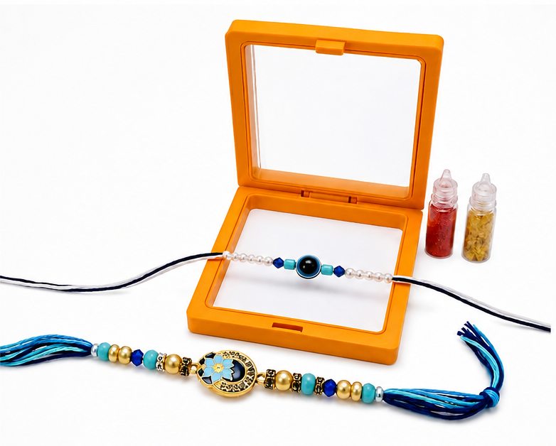 Premium Floral Diamond Rakhi Set | Pearl & Crystal Beads with Roli Chawal