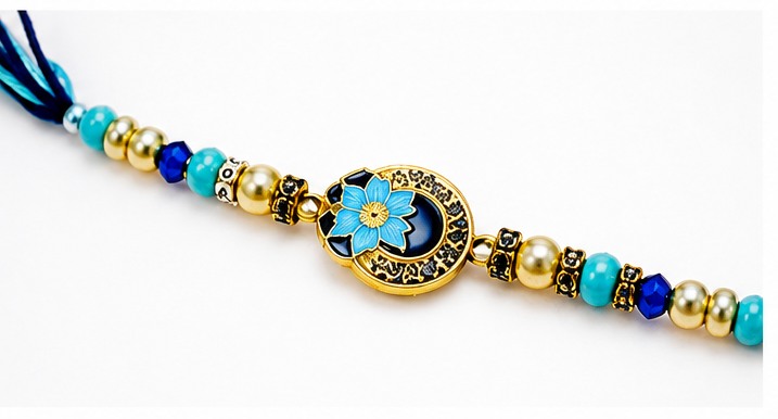 Premium Floral Diamond Rakhi Set | Pearl & Crystal Beads with Roli Chawal