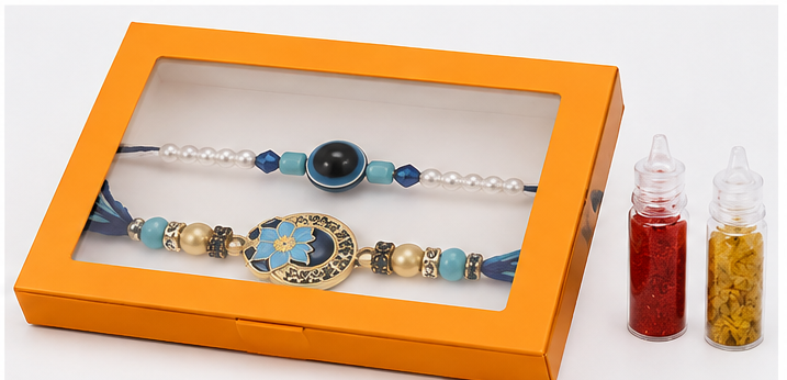 Premium Floral Diamond Rakhi Set | Pearl & Crystal Beads with Roli Chawal