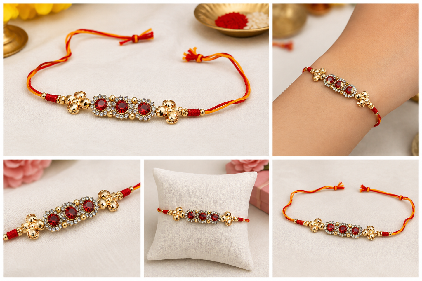 Designer Red Stone Rakhi with Crystal Beads DSR-1001