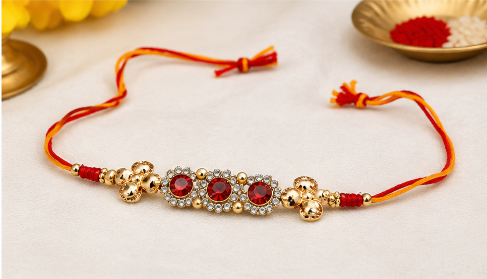 Designer Red Stone Rakhi with Crystal Beads DSR-1001