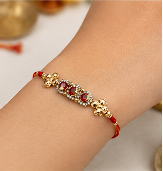 Designer Red Stone Rakhi with Crystal Beads DSR-1001