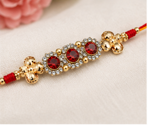 Designer Red Stone Rakhi with Crystal Beads DSR-1001