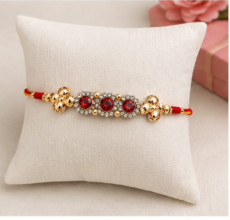 Designer Red Stone Rakhi with Crystal Beads DSR-1001