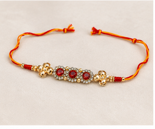 Designer Red Stone Rakhi with Crystal Beads DSR-1001