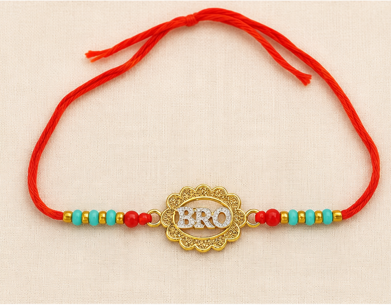 Golden BRO Designer Rakhi with Multicolor Beads BRO-RK-2605