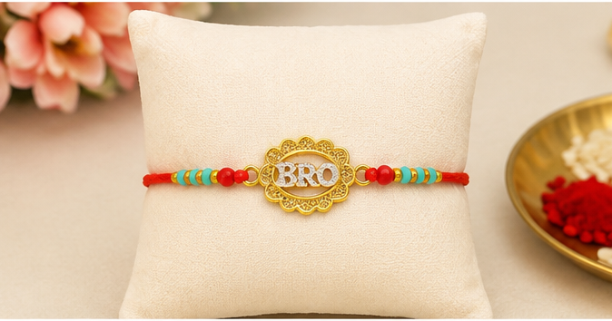 Golden BRO Designer Rakhi with Multicolor Beads BRO-RK-2605