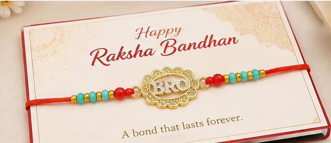 Golden BRO Designer Rakhi with Multicolor Beads BRO-RK-2605