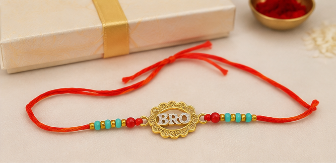 Golden BRO Designer Rakhi with Multicolor Beads BRO-RK-2605