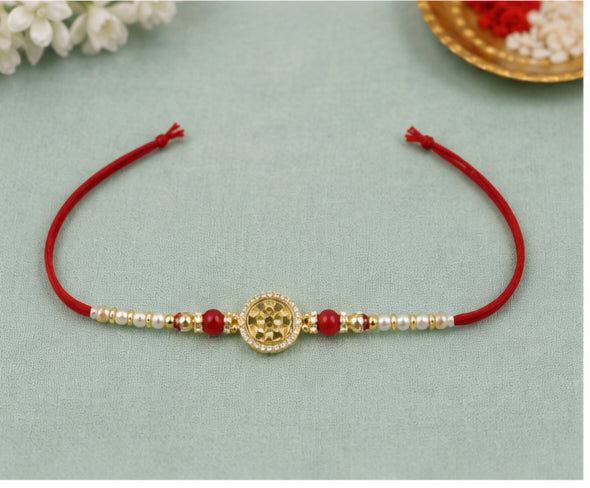 Royal Mandala Pearl Rakhi with Red Beads  RMP-RK-3001