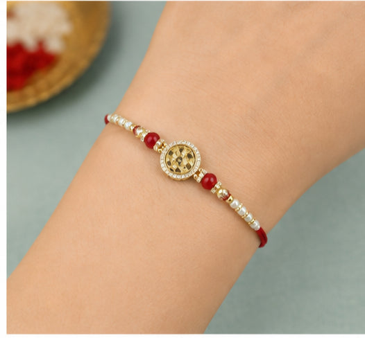 Royal Mandala Pearl Rakhi with Red Beads  RMP-RK-3001