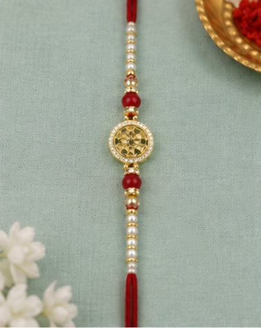 Royal Mandala Pearl Rakhi with Red Beads  RMP-RK-3001
