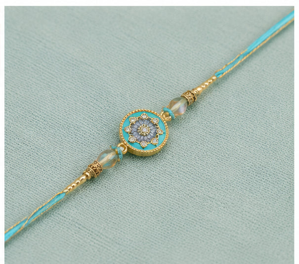 Aqua Blossom Designer Rakhi with Crystal Stones ABD-RK-3201