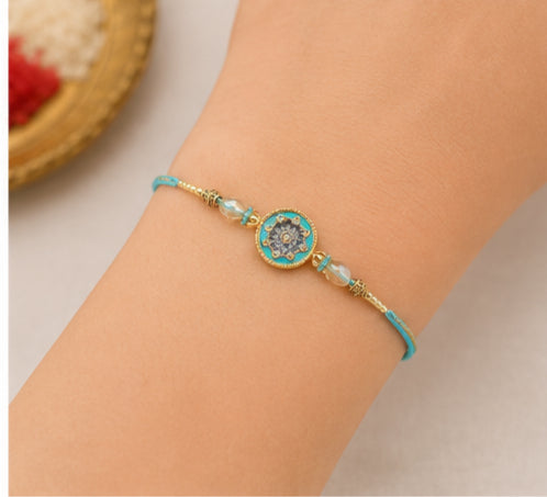 Aqua Blossom Designer Rakhi with Crystal Stones ABD-RK-3201