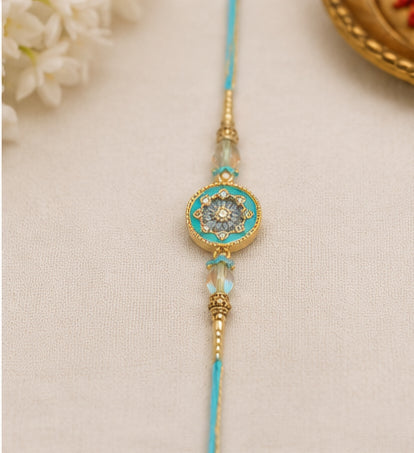 Aqua Blossom Designer Rakhi with Crystal Stones ABD-RK-3201