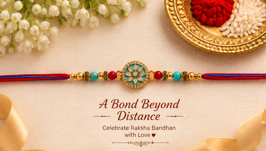 Designer Turquoise Floral Rakhi for Brother  RKH-DFT-2026-001