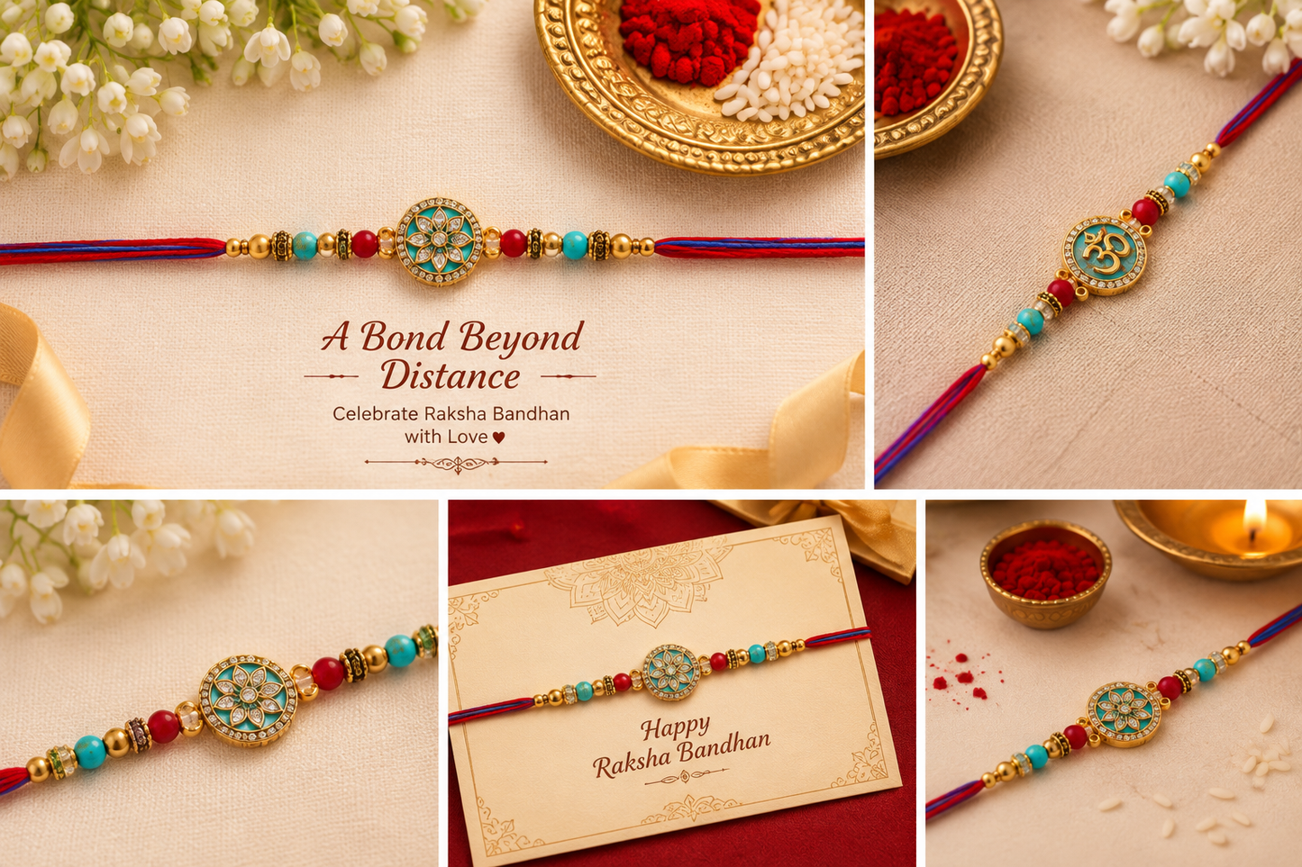 Designer Turquoise Floral Rakhi for Brother  RKH-DFT-2026-001