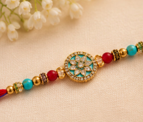 Designer Turquoise Floral Rakhi for Brother  RKH-DFT-2026-001