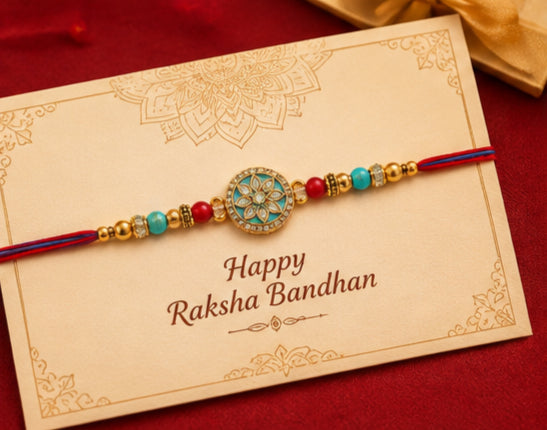 Designer Turquoise Floral Rakhi for Brother  RKH-DFT-2026-001