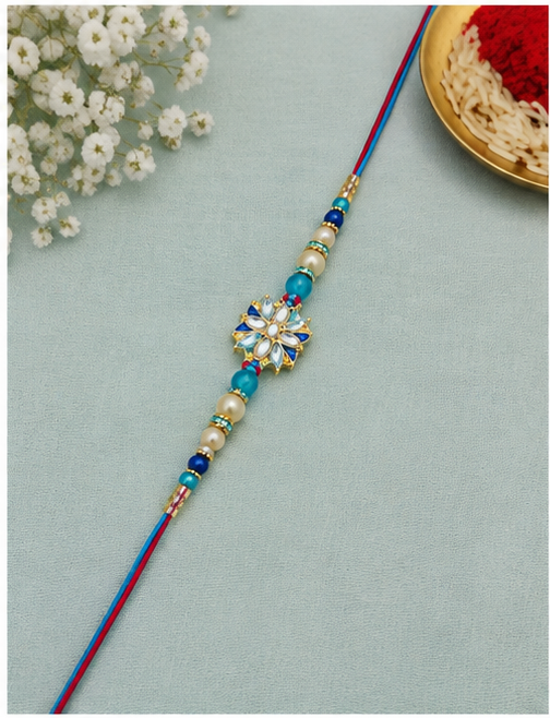 Blue Blossom Pearl Rakhi for Brother | Designer Floral Rakhi RKH-BBP-2026-005