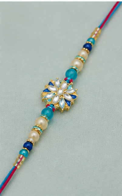 Blue Blossom Pearl Rakhi for Brother | Designer Floral Rakhi RKH-BBP-2026-005