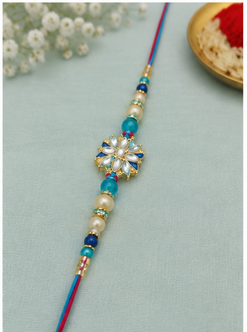 Blue Blossom Pearl Rakhi for Brother | Designer Floral Rakhi RKH-BBP-2026-005