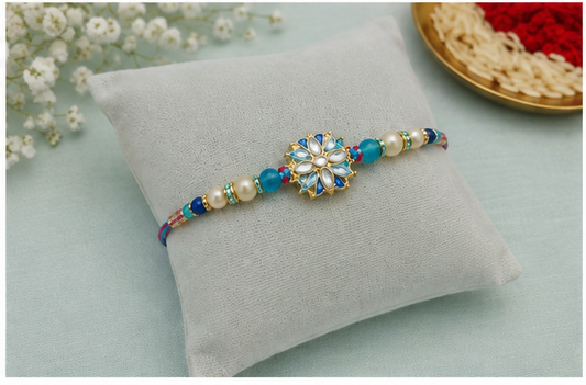 Blue Blossom Pearl Rakhi for Brother | Designer Floral Rakhi RKH-BBP-2026-005