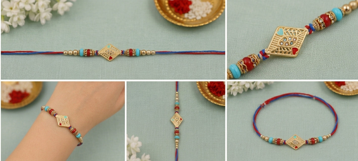 Evil Eye Designer Rakhi with Turquoise Beads RKH-EE-2026-003