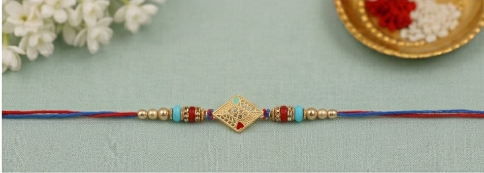 Evil Eye Designer Rakhi with Turquoise Beads RKH-EE-2026-003