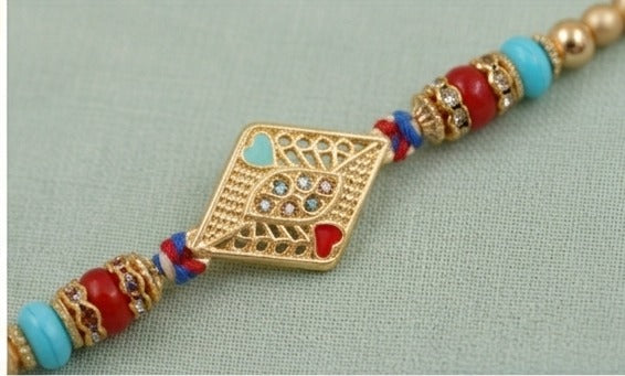 Evil Eye Designer Rakhi with Turquoise Beads RKH-EE-2026-003